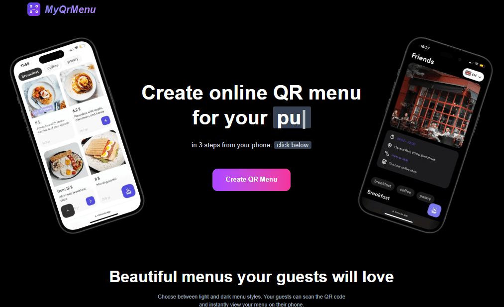QR Menu preview